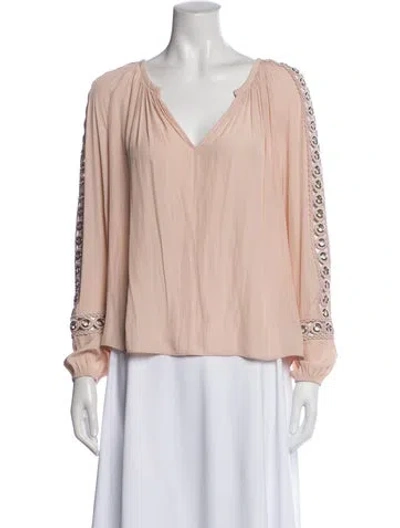 Pre-owned Ramy Brook V-neck Long Sleeve Blouse In Neutral