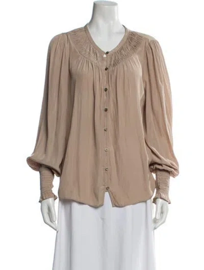Pre-owned Ramy Brook V-neck Long Sleeve Blouse In Neutral