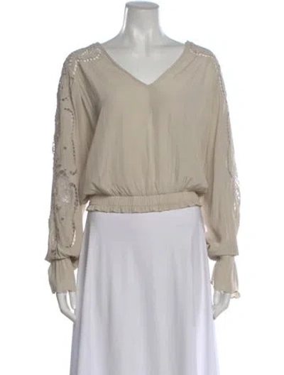 Pre-owned Ramy Brook V-neck Long Sleeve Blouse In Neutral