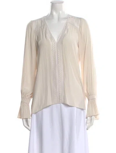 Pre-owned Ramy Brook V-neck Long Sleeve Blouse In Neutral