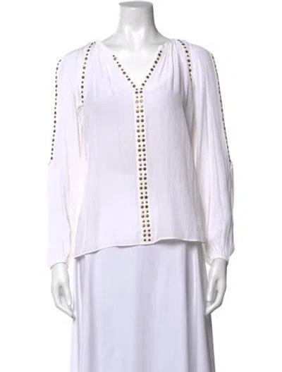 Pre-owned Ramy Brook V-neck Long Sleeve Blouse In Neutral