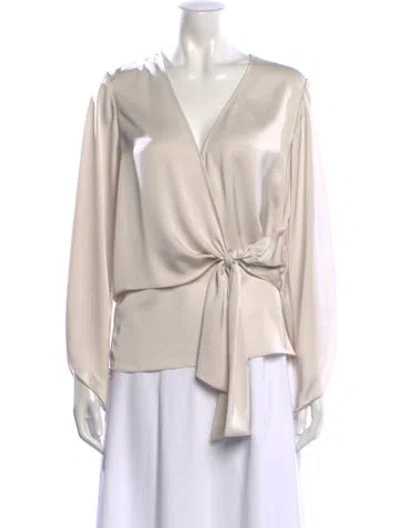 Pre-owned Ramy Brook V-neck Long Sleeve Blouse In Neutral