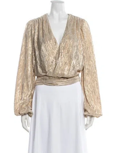 Pre-owned Ramy Brook V-neck Long Sleeve Blouse In Neutrals