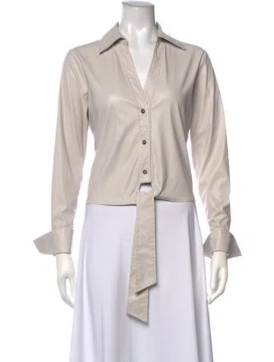 Pre-owned Ramy Brook V-neck Long Sleeve Blouse In Neutrals