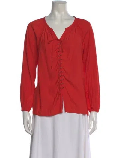Pre-owned Ramy Brook V-neck Long Sleeve Blouse In Orange