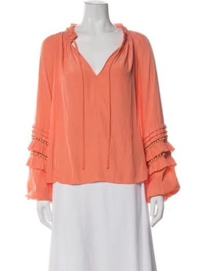 Pre-owned Ramy Brook V-neck Long Sleeve Blouse In Orange