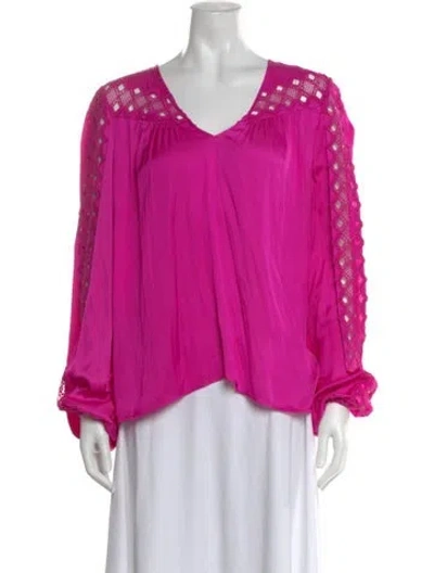 Pre-owned Ramy Brook V-neck Long Sleeve Blouse In Pink
