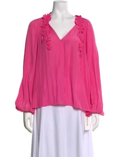 Pre-owned Ramy Brook V-neck Long Sleeve Blouse In Pink