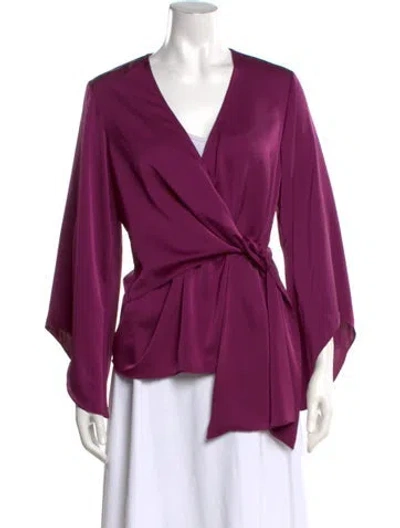 Pre-owned Ramy Brook V-neck Long Sleeve Blouse In Purple