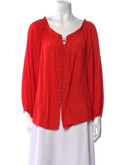 Pre-owned Ramy Brook V-neck Long Sleeve Blouse In Red