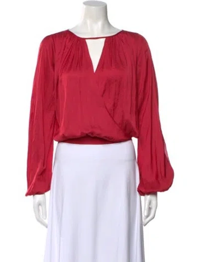 Pre-owned Ramy Brook V-neck Long Sleeve Blouse In Red