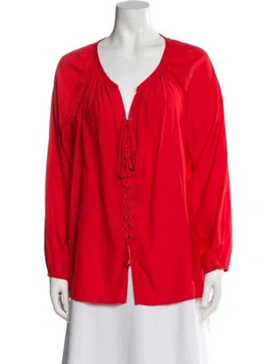 Pre-owned Ramy Brook V-neck Long Sleeve Blouse In Red