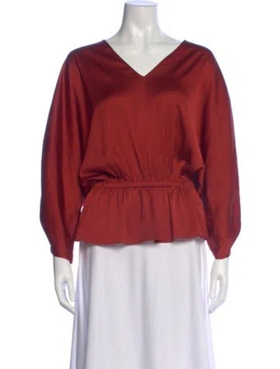 Pre-owned Ramy Brook V-neck Long Sleeve Blouse In Red