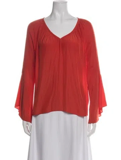 Pre-owned Ramy Brook V-neck Long Sleeve Blouse In Red