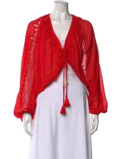 Pre-owned Ramy Brook V-neck Long Sleeve Blouse In Red