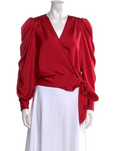Pre-owned Ramy Brook V-neck Long Sleeve Blouse In Red