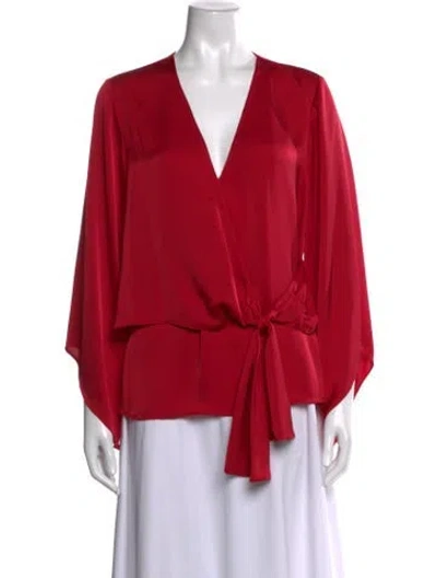 Pre-owned Ramy Brook V-neck Long Sleeve Blouse In Red