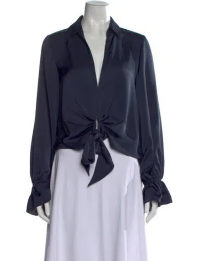Pre-owned Ramy Brook V-neck Long Sleeve Blouse W/ Tags In Blue