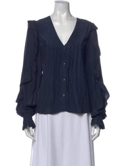 Pre-owned Ramy Brook V-neck Long Sleeve Blouse W/ Tags In Blue