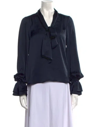 Pre-owned Ramy Brook V-neck Long Sleeve Blouse W/ Tags In Blue