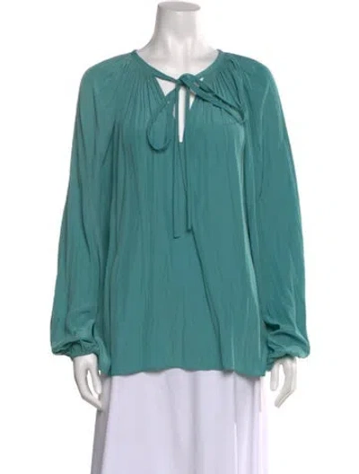 Pre-owned Ramy Brook V-neck Long Sleeve Blouse W/ Tags In Green