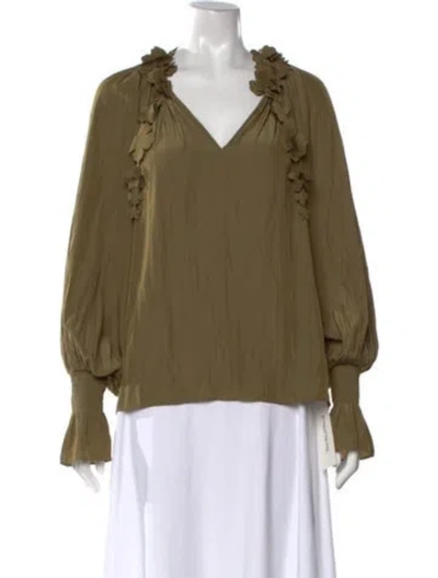 Pre-owned Ramy Brook V-neck Long Sleeve Blouse W/ Tags In Green