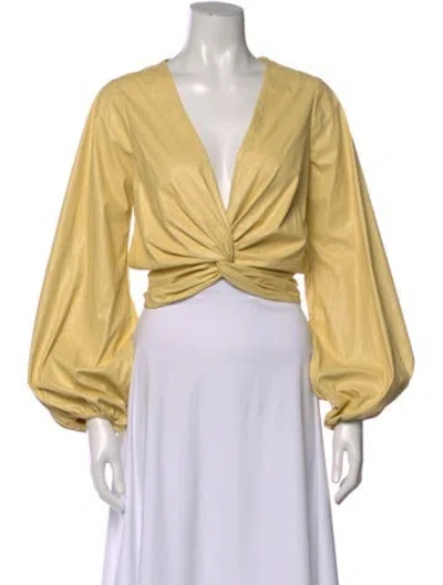 Pre-owned Ramy Brook V-neck Long Sleeve Blouse W/ Tags In Yellow
