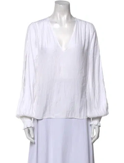 Pre-owned Ramy Brook V-neck Long Sleeve Blouse In White