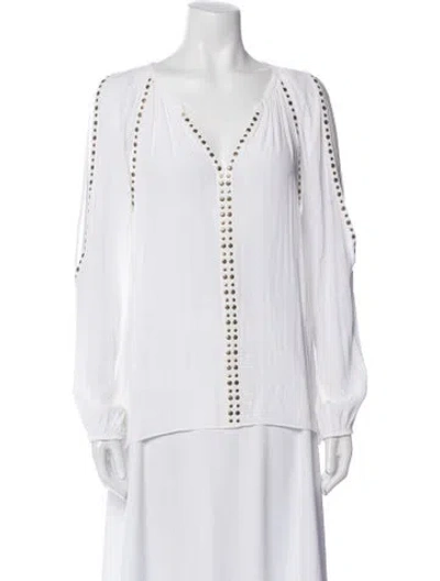 Pre-owned Ramy Brook V-neck Long Sleeve Blouse In White