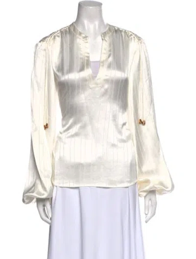 Pre-owned Ramy Brook V-neck Long Sleeve Blouse In White