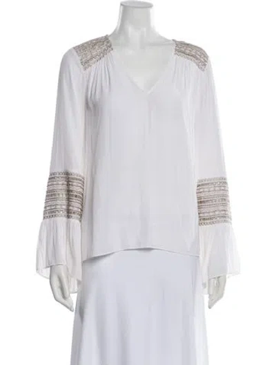 Pre-owned Ramy Brook V-neck Long Sleeve Blouse In White