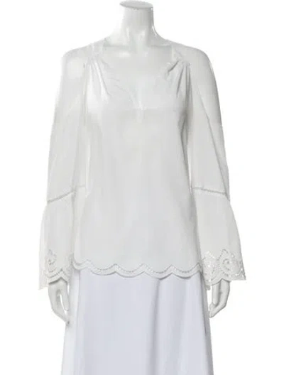 Pre-owned Ramy Brook V-neck Long Sleeve Blouse In White