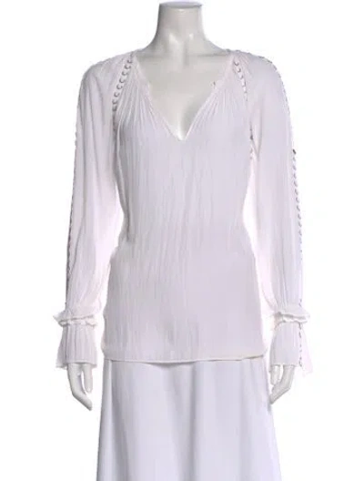 Pre-owned Ramy Brook V-neck Long Sleeve Blouse In White