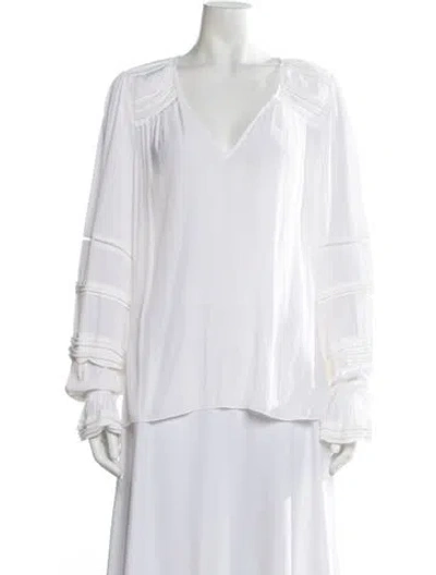 Pre-owned Ramy Brook V-neck Long Sleeve Blouse In White