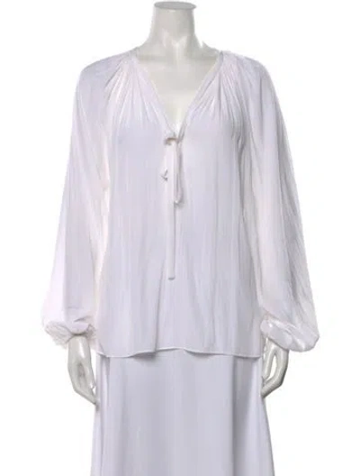 Pre-owned Ramy Brook V-neck Long Sleeve Blouse In White