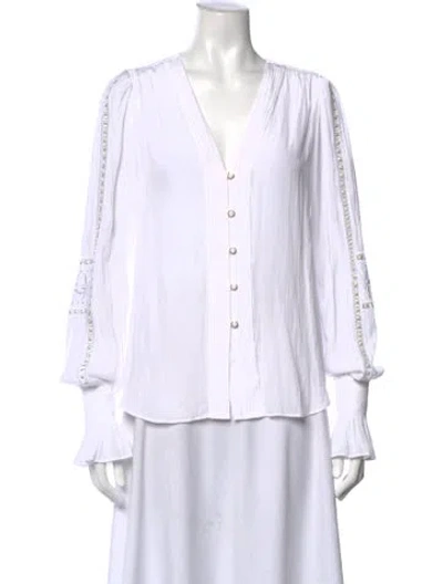 Pre-owned Ramy Brook V-neck Long Sleeve Blouse In White
