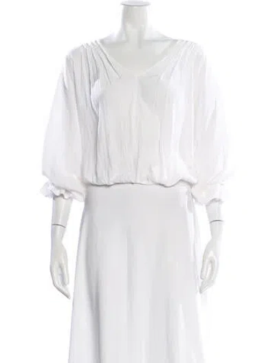 Pre-owned Ramy Brook V-neck Long Sleeve Blouse In White