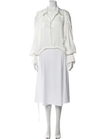 Pre-owned Ramy Brook V-neck Long Sleeve Blouse In White