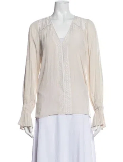 Pre-owned Ramy Brook V-neck Long Sleeve Blouse In White