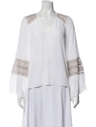 Pre-owned Ramy Brook V-neck Long Sleeve Blouse In White