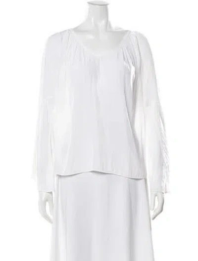 Pre-owned Ramy Brook V-neck Long Sleeve Blouse In White
