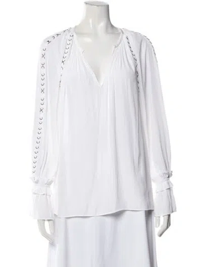 Pre-owned Ramy Brook V-neck Long Sleeve Blouse In White
