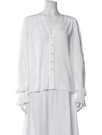 Pre-owned Ramy Brook V-neck Long Sleeve Blouse In White
