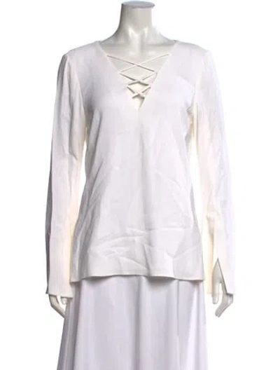 Pre-owned Ramy Brook V-neck Long Sleeve Blouse In White