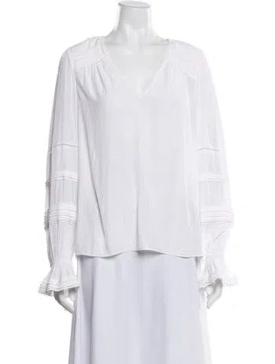 Pre-owned Ramy Brook V-neck Long Sleeve Blouse In White