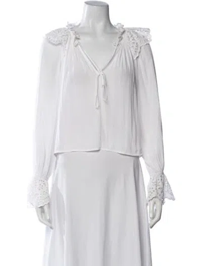 Pre-owned Ramy Brook V-neck Long Sleeve Blouse In White