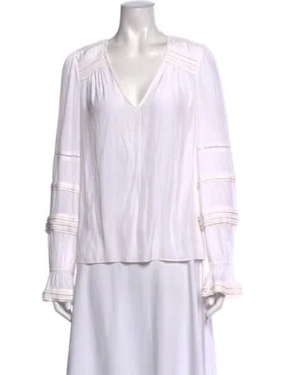 Pre-owned Ramy Brook V-neck Long Sleeve Blouse In White