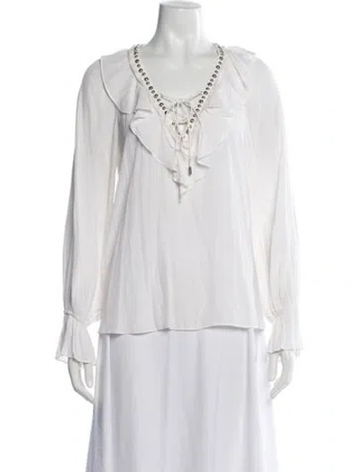 Pre-owned Ramy Brook V-neck Long Sleeve Blouse In White