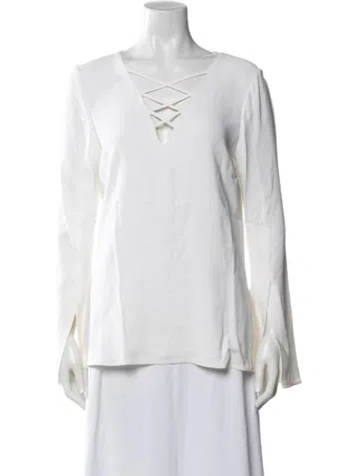 Pre-owned Ramy Brook V-neck Long Sleeve Blouse In White