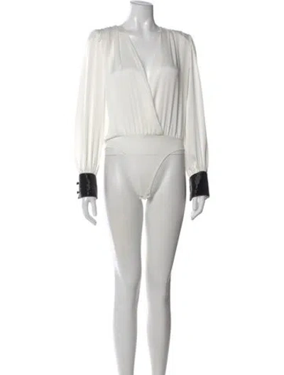 Pre-owned Ramy Brook V-neck Long Sleeve Bodysuit W/ Tags In White